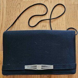 Vintage black silk Art Deco crossbody clutch purse